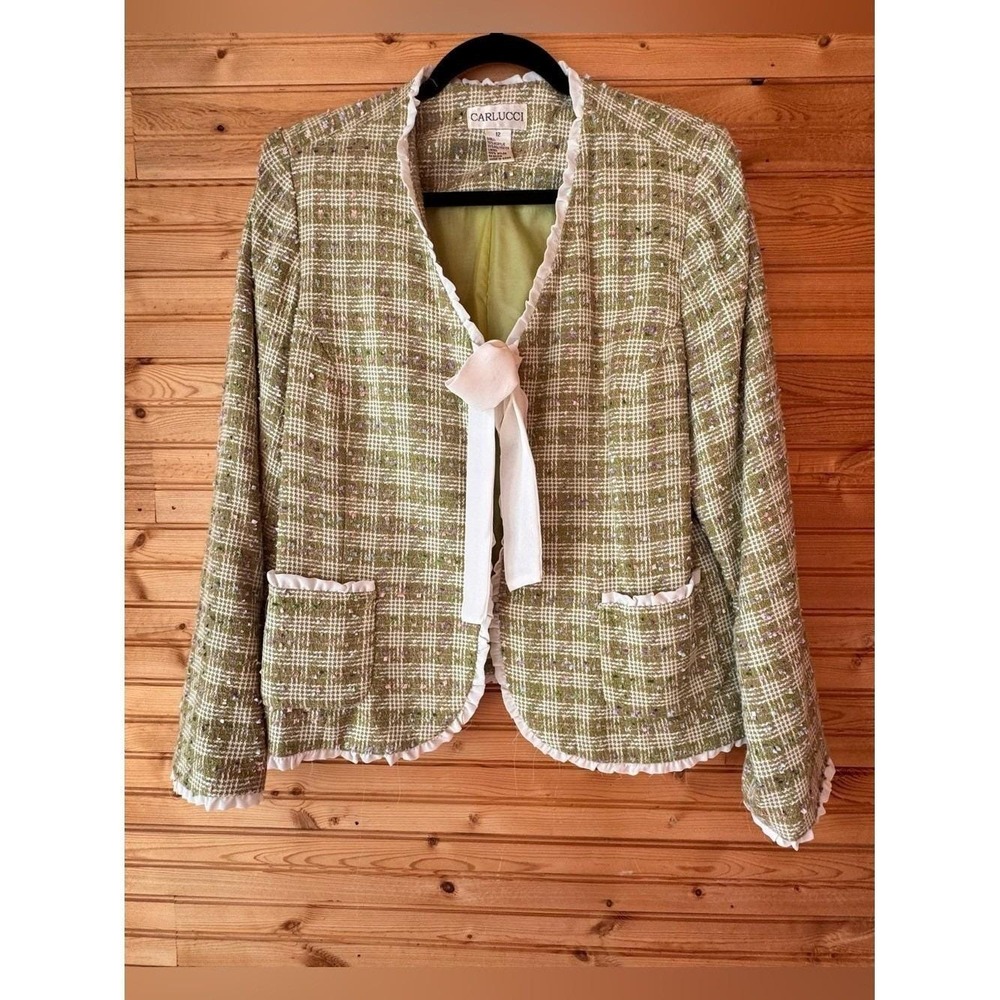 VTG 90s Carlucci Jacket Green Tweed 12 Clueless Movie Pastel Feminine Grandma